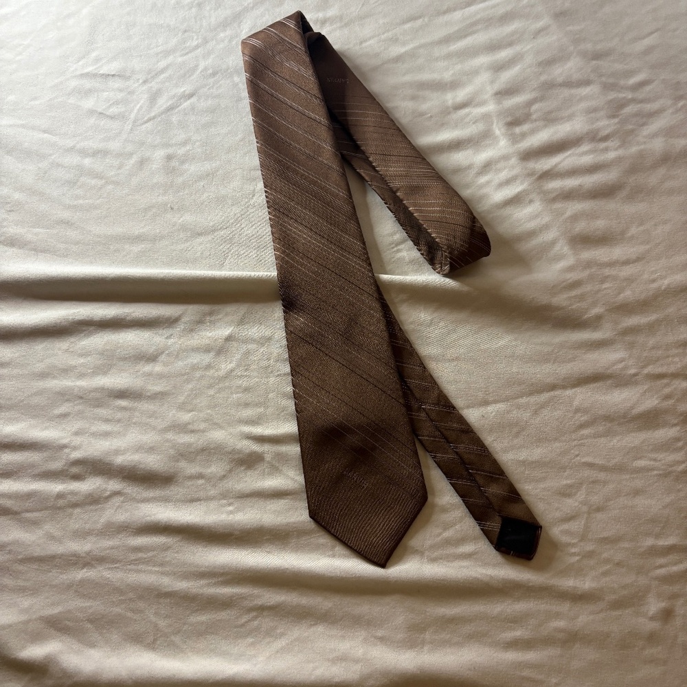 Lanvin Paris Neck Tie Mens Brown Striped Woven Luxury Logo